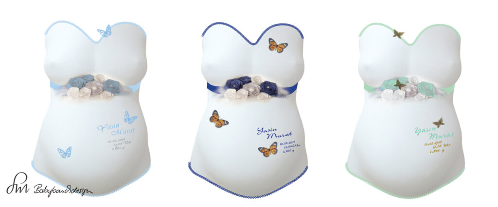 Gipsabdruck Babybauch Entwurf Bauchband Schmetterlinge